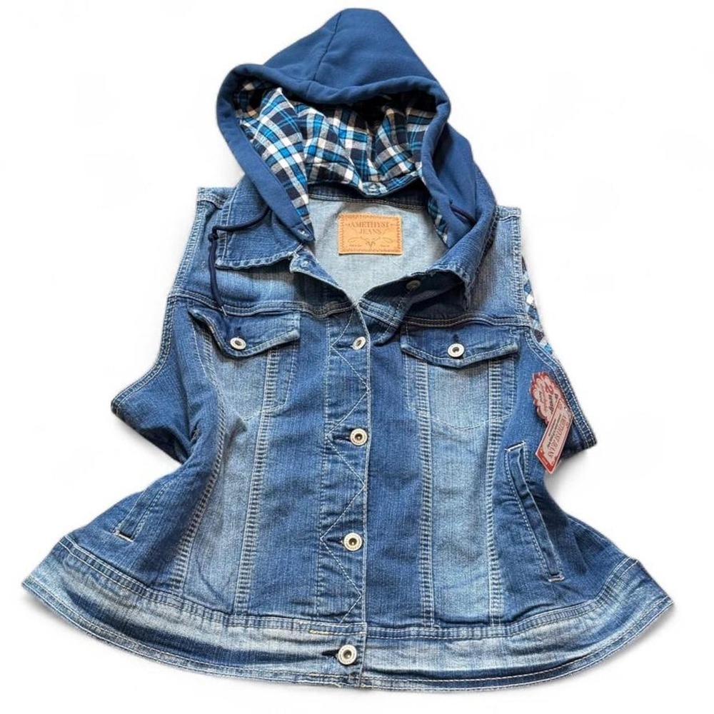 Amethyst Jeans Hooded Denim Vest, Women's Size 2X